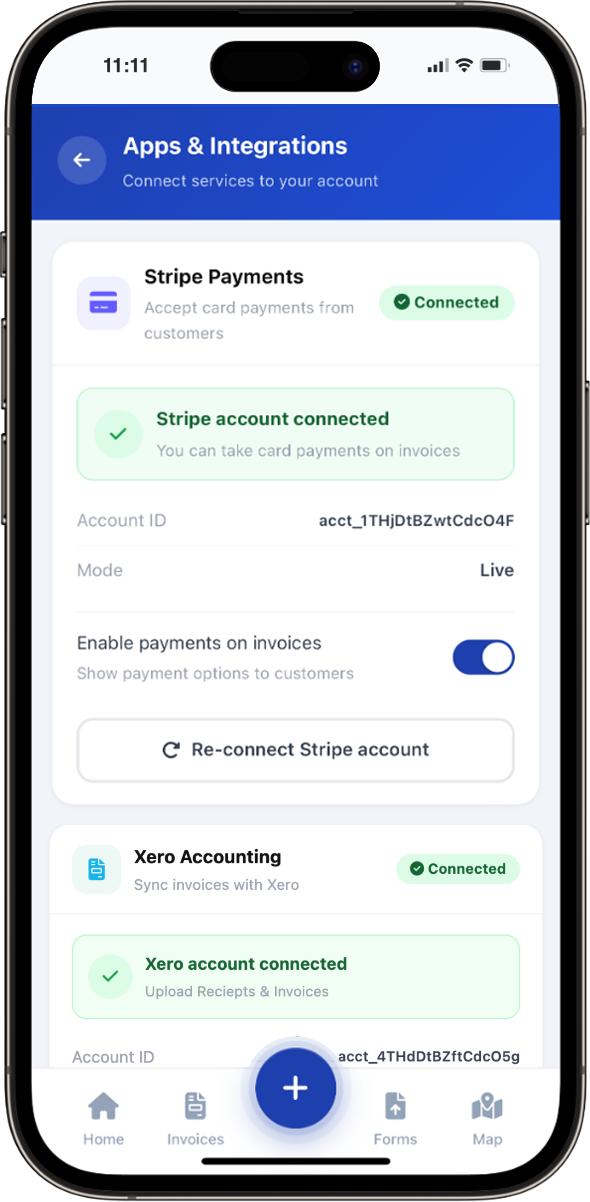 Connections and integrations in Total Tradesmen