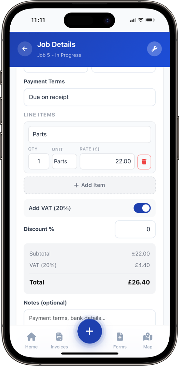 Invoice on phone in Total Tradesmen