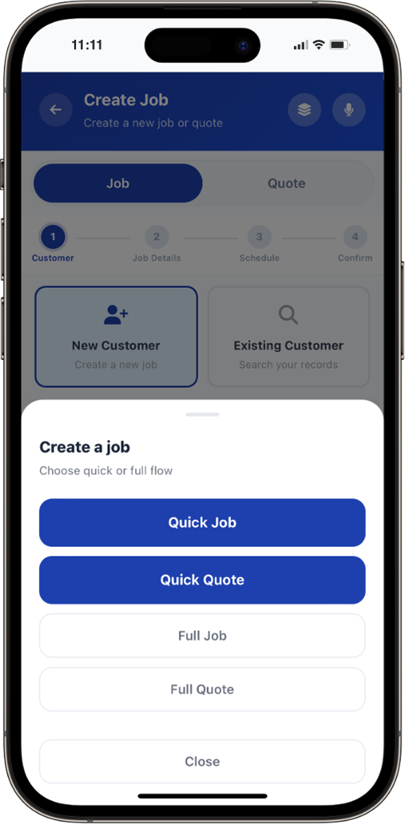 Phone screen showing quick job or quick quote in Total Tradesmen